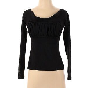 Susana Monaco Black Off Wide Shoulder Ruched Gathered Long Sleeve Peasant Top S